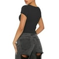 thumbnail image 5 of Coduop Women Short Sleeve T-Shirt,V-Neck Button Closure Slim Fit Summer Casual Basic Tees Tops, 5 of 6