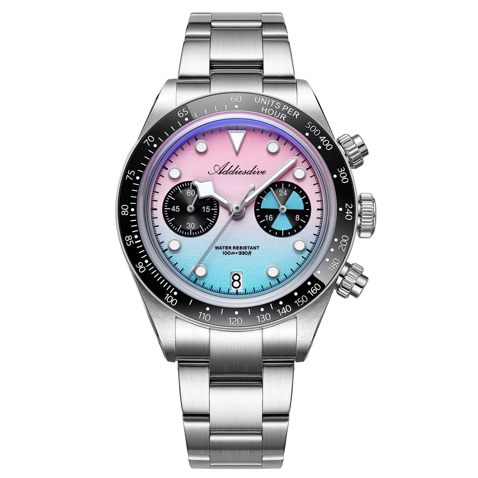 ADDIESDIVE Chronograph Watches for Men Dive 100m Waterproof Luminous Ceramic Bezel VK64