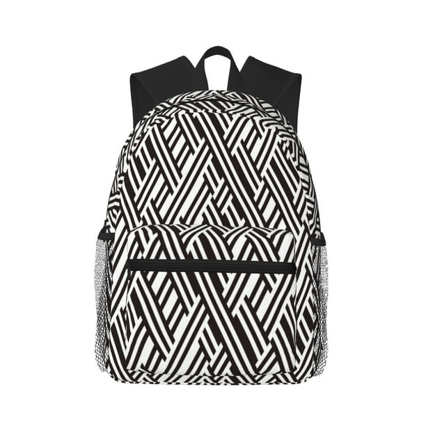 Easygdp Black White Stripes Mochila Casual para Portátil, Mochila para Escuela, Viajes, Negocios