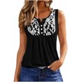 thumbnail image 3 of VBVC Women's Contrast Lace V Neck Tank Top , Ladies' Button Detail Empire Waist Blouse , Summer Sleeveless Babydoll Shirts For Women,Black,S-2XL, 3 of 6