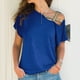 thumbnail image 3 of Blusas azul rey con hombros descubiertos para mujer, mangas cortas con tirantes cruzados, corte holgado, talla M Summer Chic, 3 of 6