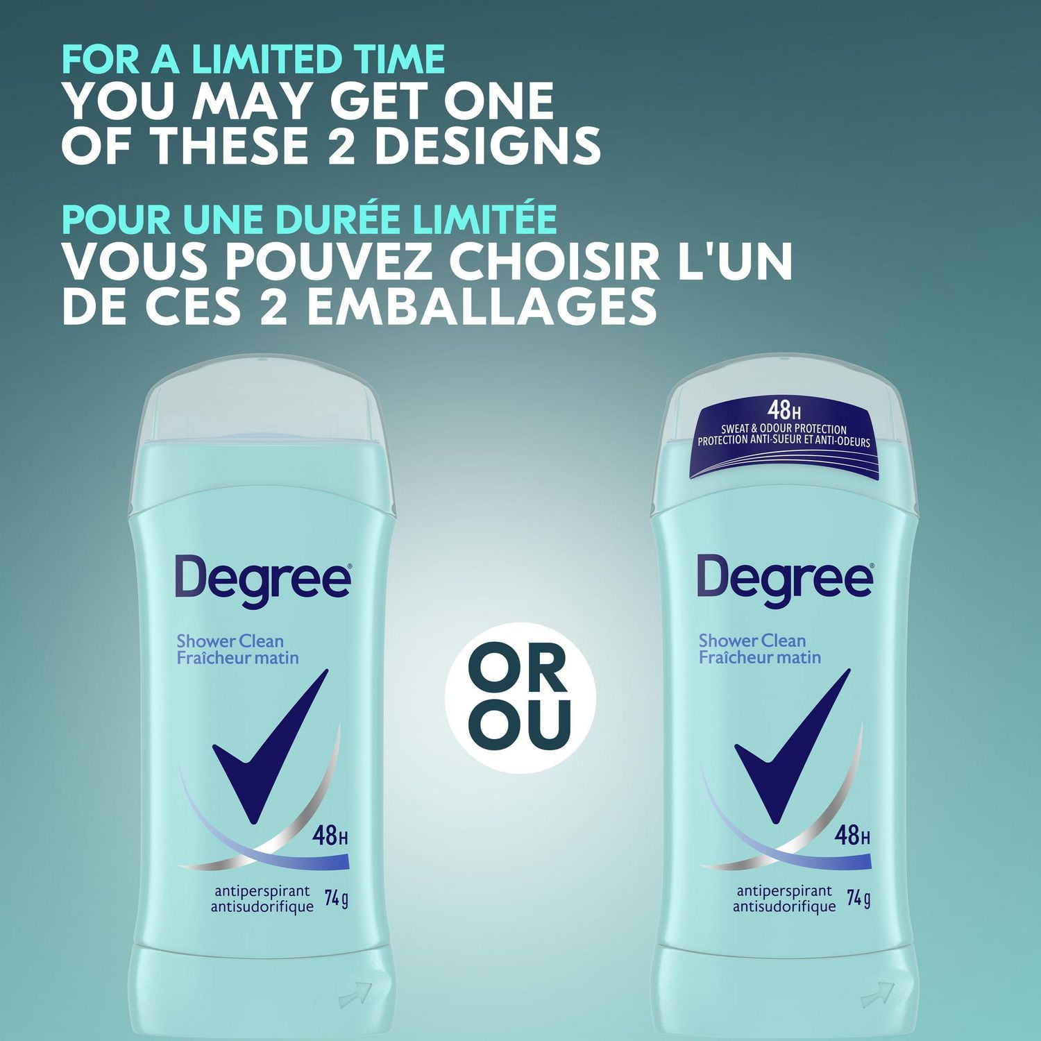 Degree Antiperspirant Stick, Shower Clean, 48-Hour Sweat & odour Protection Antiperspirant for Women, 74g