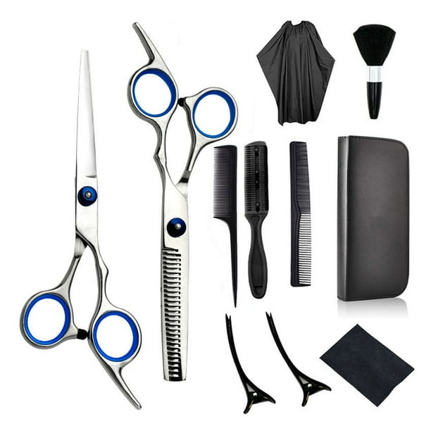 Kit de tijeras para cortar cabello, juego de tijeras profesionales para cabello de 11 piezas, uso en salón de casa y barbería