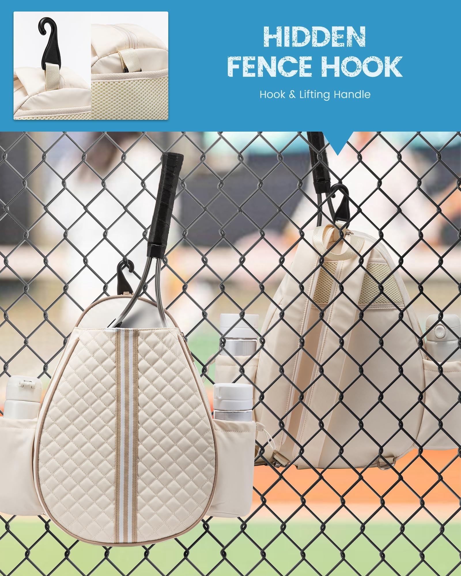 Tennis Bag  Quilted Sling Crossbody Backpack Water Resistant Racket Bags For Women Men Suitable Pickleball Badminton