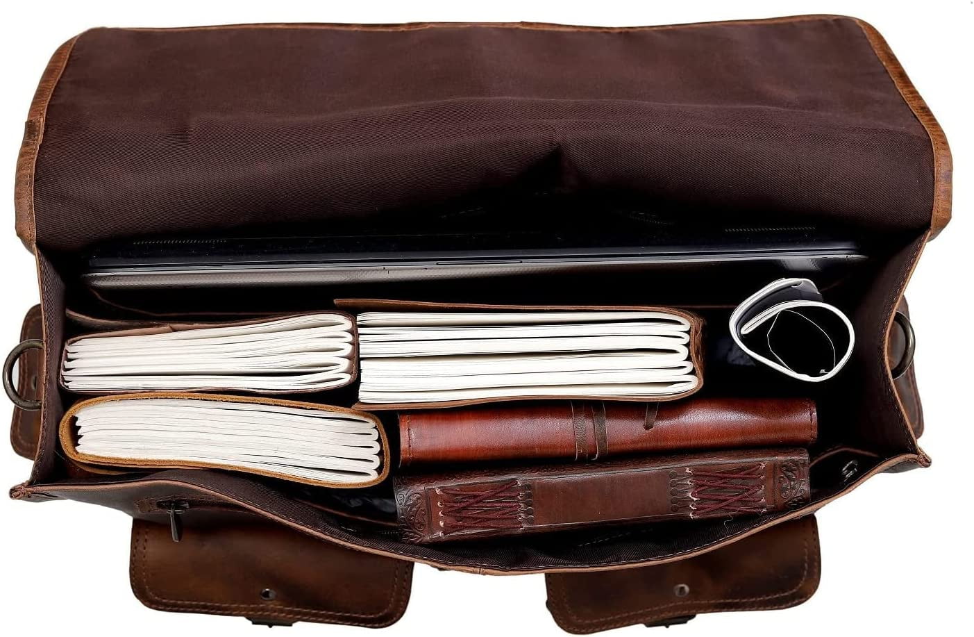 Leather 14 Inch Laptop Messenger Bag Vintage Briefcase Satchel for Men and Women