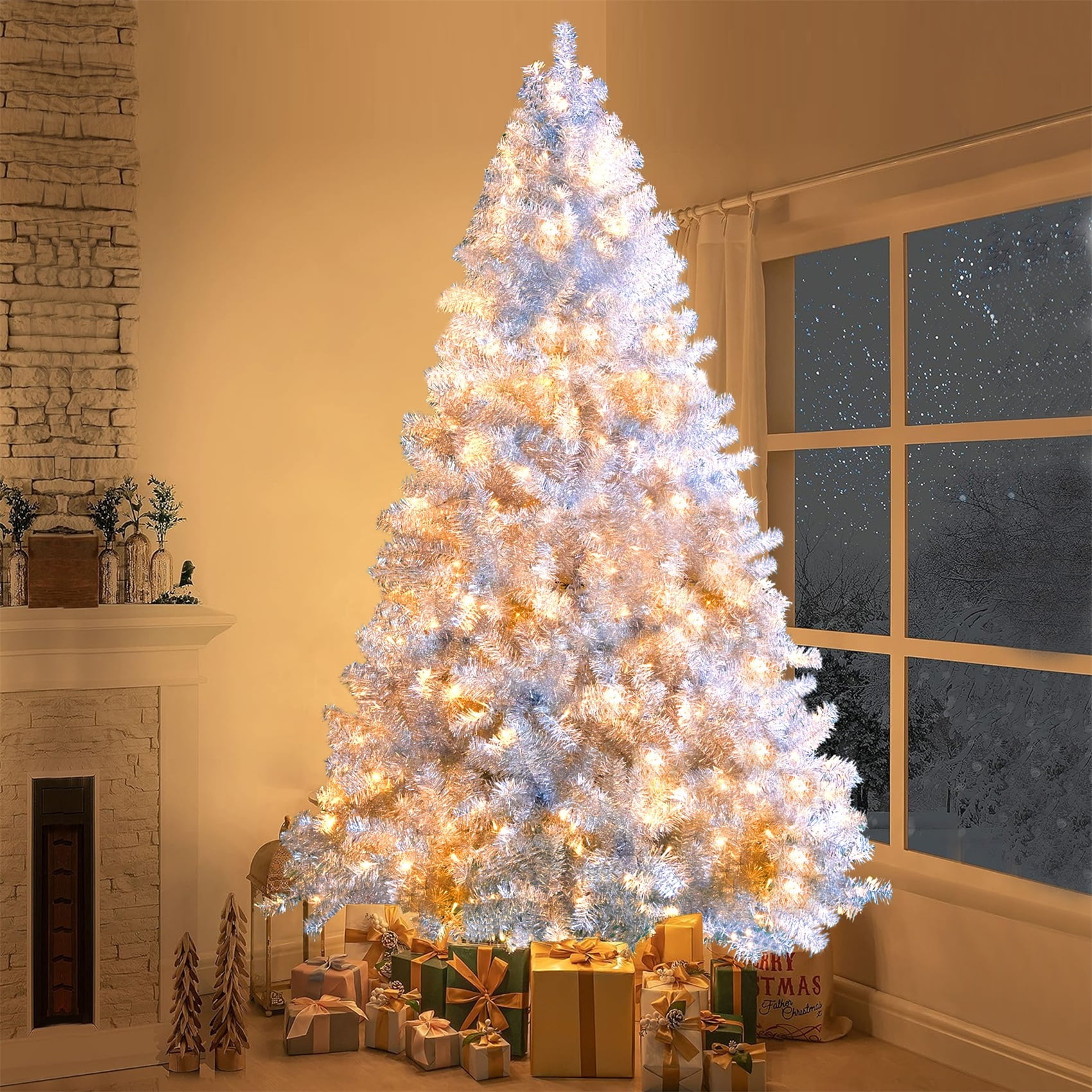 Alvantor 7.4Ft Prelit Artificial Christmas Tree with 400 LED Lights for Holiday Decoration Sliver