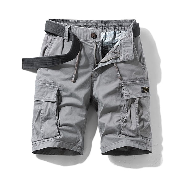 Men's Cargo Shorts Five Piece Pants Relaxed Fit Mens Running Shorts 7 Pockets Elastic Waist Cotton Hiking Shorts Gray S