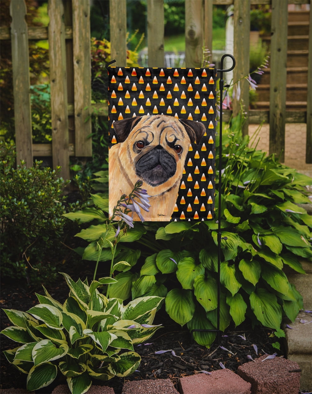 Pug Candy Corn Halloween Portrait Garden Flag