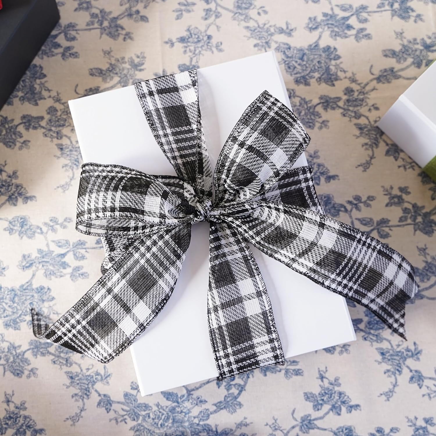 Black and White Wired Ribbon 2.5 Inch Christmas Plaid Ribbon 25 Yards Buffalo Plaid Ribbon Bulk Black and White Gingham Ribbons Checkered Ribbon for Christmas Tree