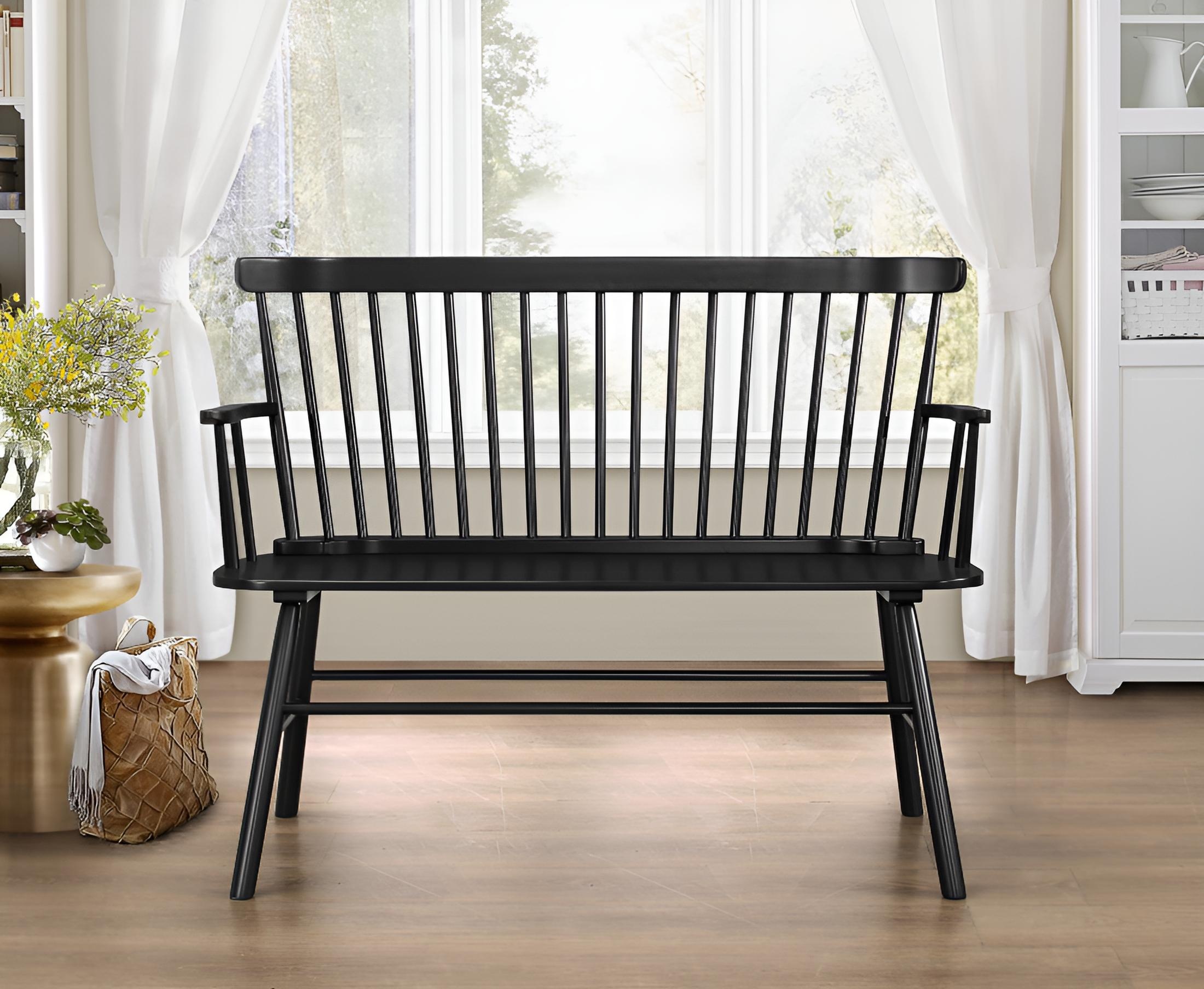 Crown Mark Jeremiah Back Support Bench, Black
