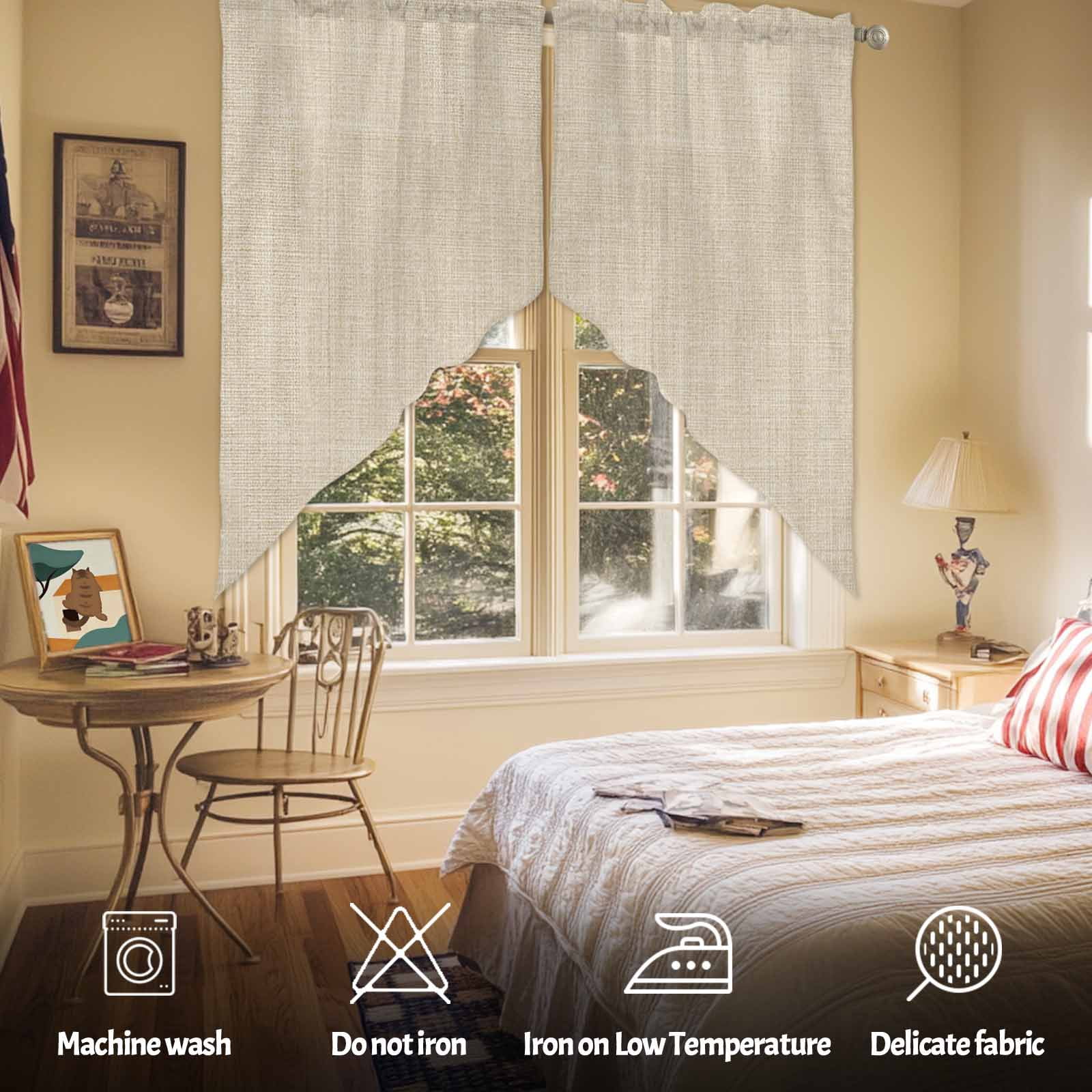 Swag Curtain Valances Beige Linen Texture Swag Valances for Kitchen Windows Farmhouse Solid Color Short Topper Curtains Valance Tier Pair for Kitchen Bedroom Living Room Bathroom 28"x36"