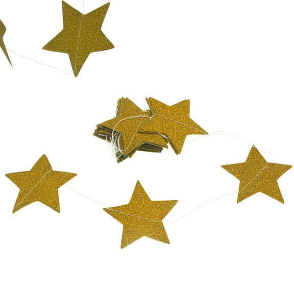 Worgeous 2m Sparkling Star Garland Bunting Christmas Hanging Paper Garlands for Birthday Home Wedding Parties Decor (Golden)
