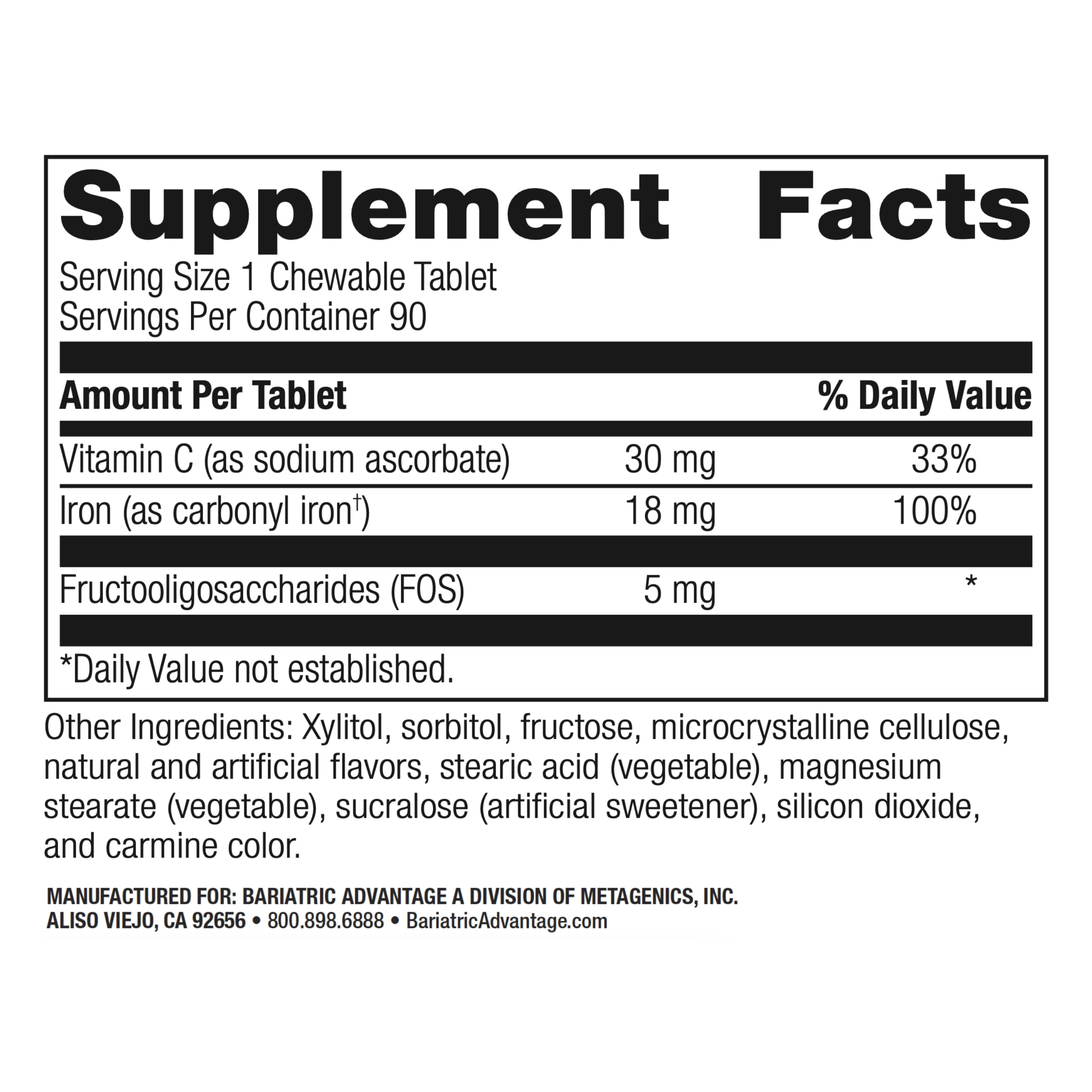 Bariatric Advantage Iron 18 mg with Vitamin C Chewable - Strawberry - 90 Tablets