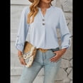 thumbnail image 4 of Camisas Holgadas de Larga Tipo Farol para Mujer, Blusas con Puños Fruncidos para el Trabajo, Blusas de Otoño. Azul XL, 4 of 10