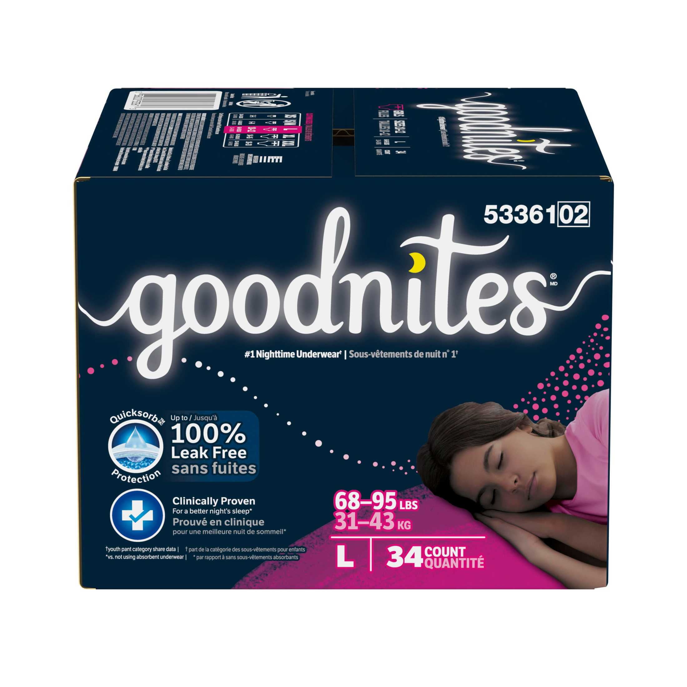 Goodnites Girls' L/LXサイズ29枚入り Goodnites Nighttime Bedwetting Underwear for Girls, Sizes