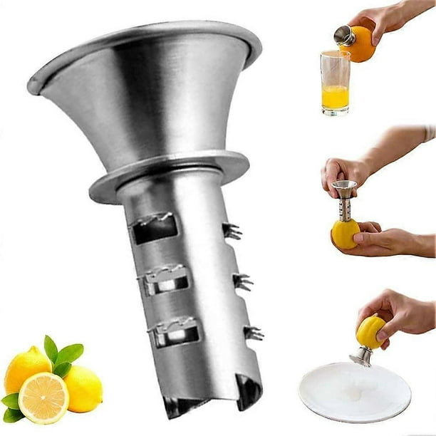 Screw-Top Lemon Squeezer, Stainless Steel Manual Juicer with Built-In Filter, Orange Citrus Press, Spout & Jalapeno Core