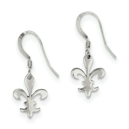 Sterling Silver Polished Fleur De Lis Dangle Earrings (1.1IN x 0.4IN )