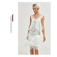 thumbnail image 5 of 1920s Vintage Dress Summer Fringe Beaded Great Gatsby Flapper Evening Dress Party Cocktail Prom,3XL,White, 5 of 6