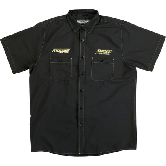 Moose Racing Team Shop Mens Button Up Short Sleeve Shirt Black XL