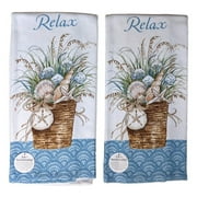 Set of 2 COASTAL SANCTUARY Sea Treasures Terry Kitchen Towels by Kay Dee Designs