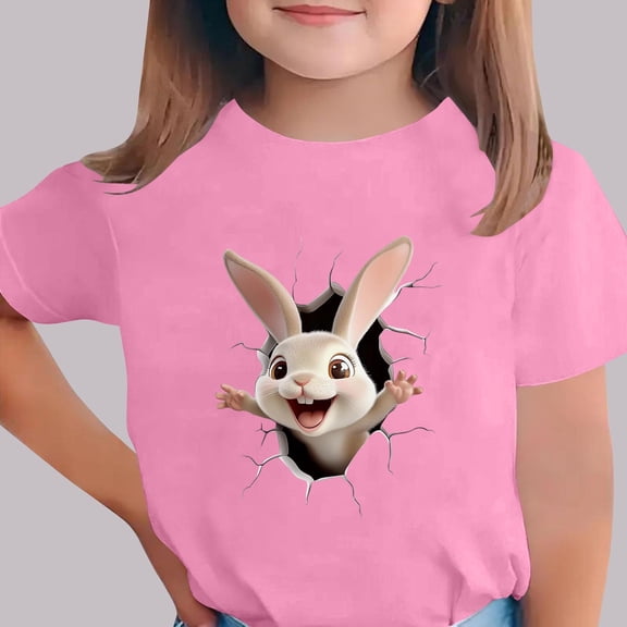 ATOGUTA Girl T-Shirt Easter Graphic Tshirt Short Sleeve Crew Neck Cute Summer Tee Tops Pink, Size 3T-15