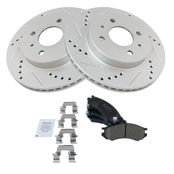 TRQ Performance Brake Rotor Drilled Slotted Coated & Ceramic Pad Front Kit