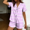 thumbnail image 4 of Cute Pajama Sets for Women Women's Fashion Striped Ruffled Short-Sleeved Elastic Waist Shorts Pajama Set Purple Xl, 4 of 6