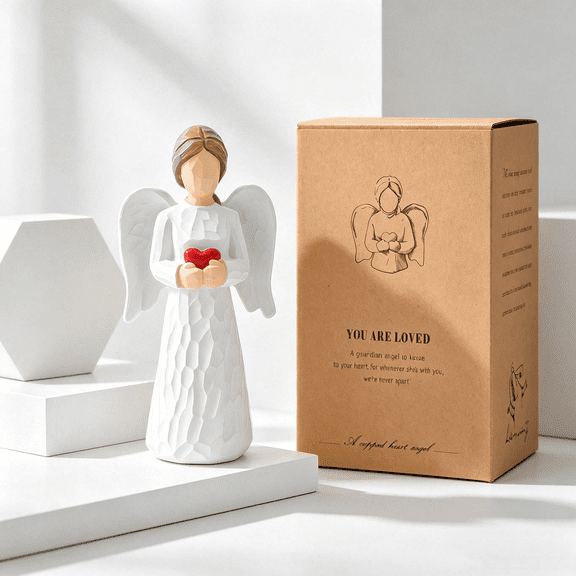 Angel Figurines & Statues, Guardian Resin Angel Statue Holding Heart - Perfect Thanksgiving, Christmas Home Decor & Gift Ornaments