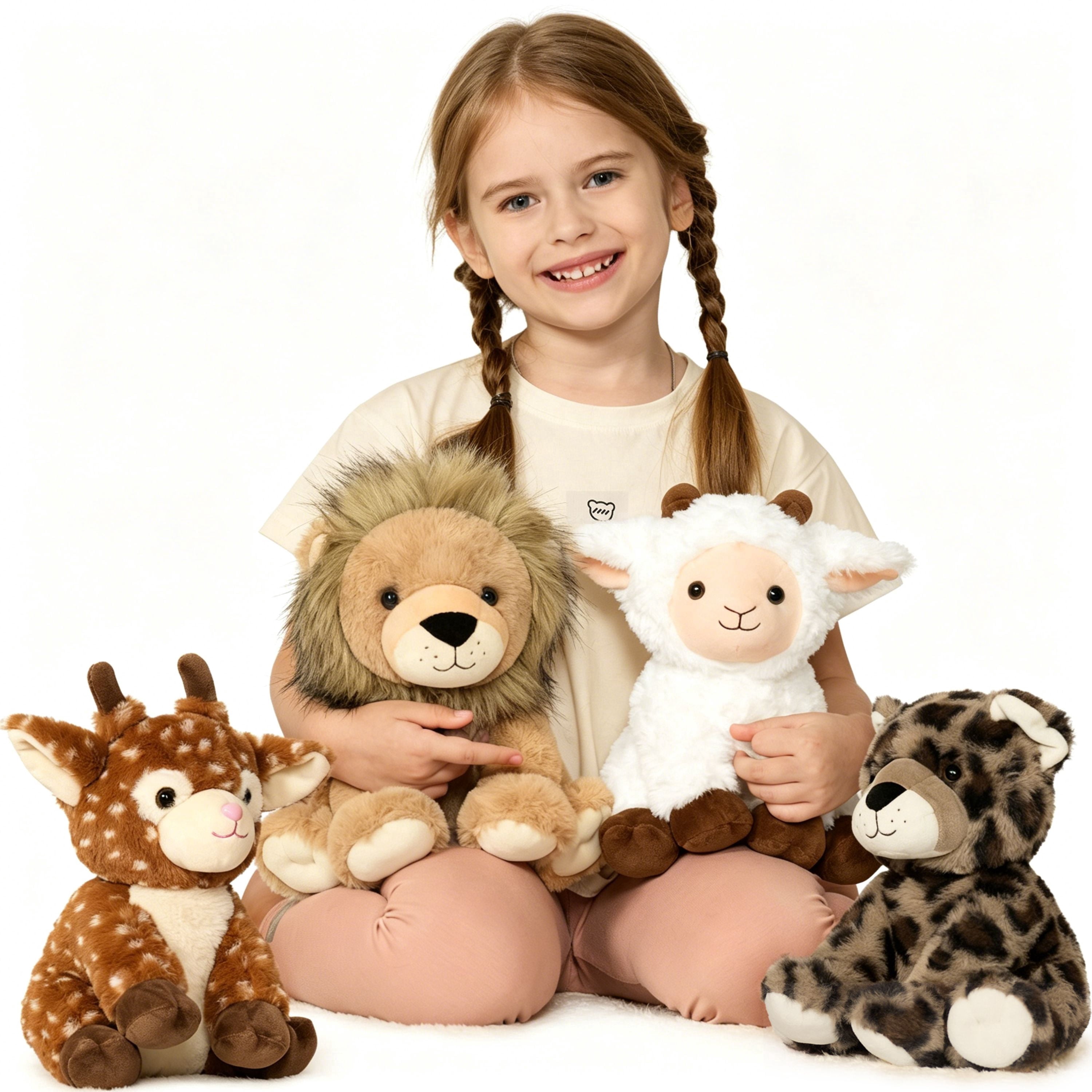 Tezituor 4Pcs Safari Stuffed Animals Stuffed Jungle Animals Plush(Goat / Leopard / Lion /Sika Deer)