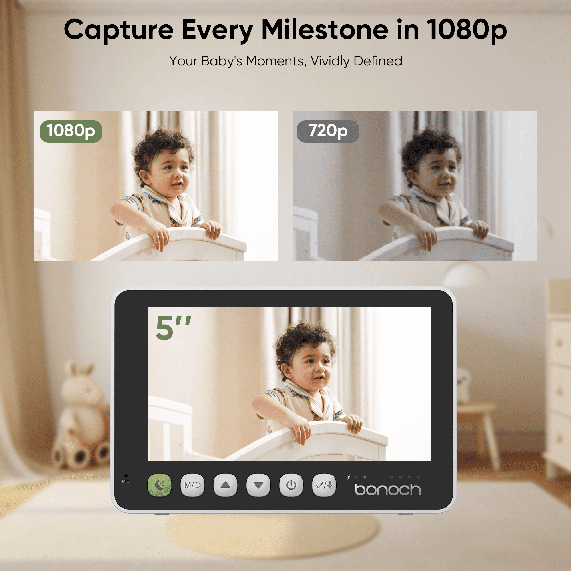 bonoch 2-in-1 Car Home Dual-Use Baby Monitor, 5" 1080P Wireless Car Cameras