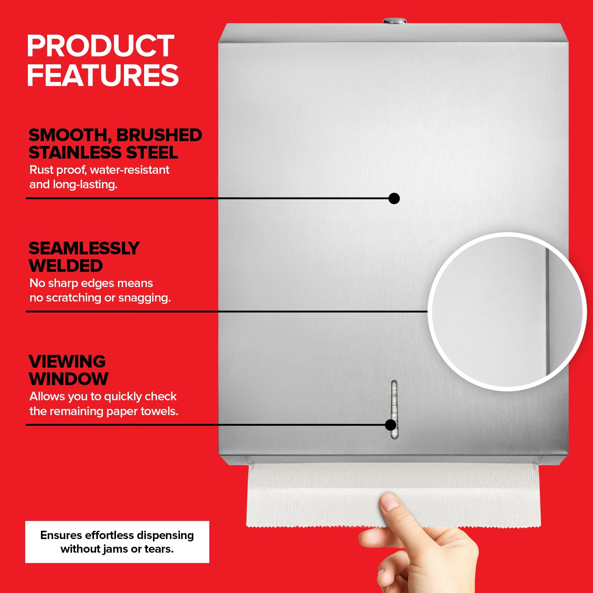 Wall Mount Paper Towel Dispenser, Large Capacity Stainless Steel Hand Towel Holder for Bathrooms and Kitchens, Commercial Dispenser Holds 400 Towels