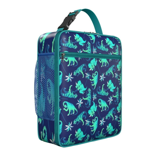 Funny Cartoon Dinosaur Pattern Lunch Bag, Colorful Dino Skeleton Print Thermal Tote for School, Work, Travel