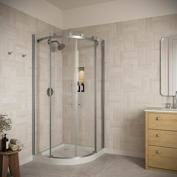 Mezzano 36'' x 76'' Semi-Frameless Sliding Shower Door with CrystalTech Treated 5/16'' Tempered, Clear Glass, Polished Chrome Hardware, SKU: AQ-1000-CH-L-R