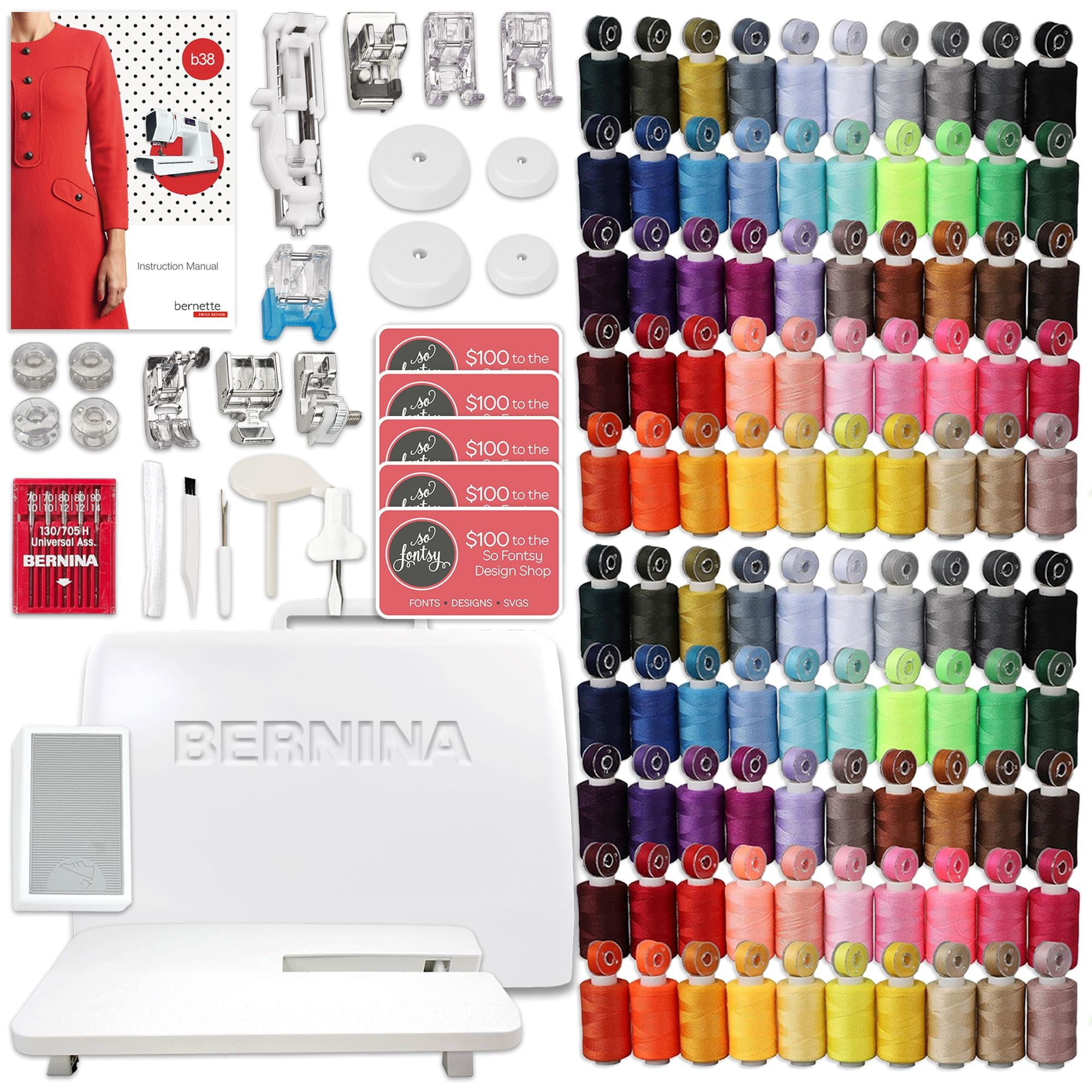 Bernette B38 Top End Sewing Machine Bundle with Deluxe 100pc Thread Kit