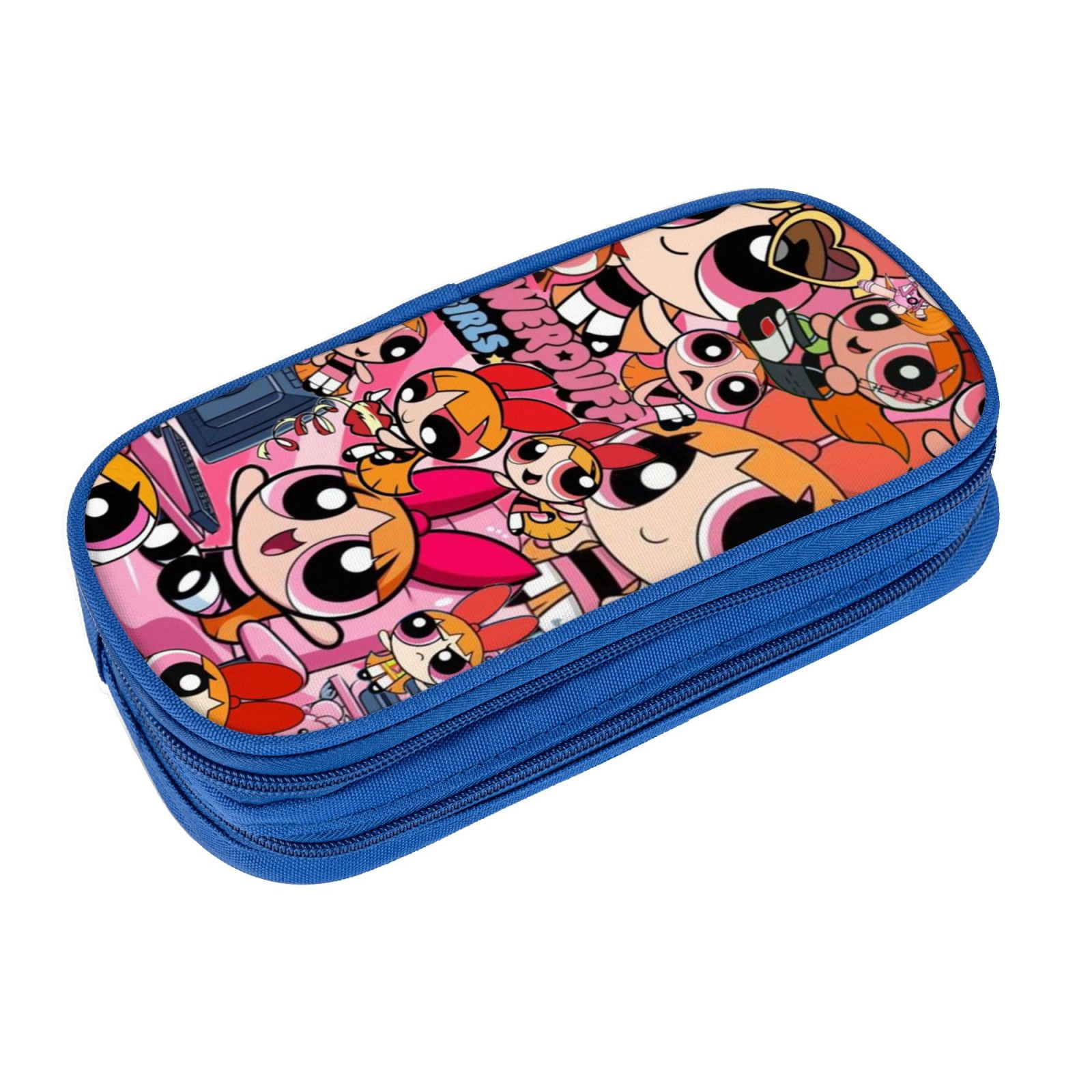 The Powerpuff Gi-rls Pencil Case Large Capacity Pencil Pouch Pen Bag Office Stationery Organizer Travel Makeup Bag Blue