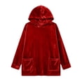 thumbnail image 4 of BRGZLK Oversized Velvet Hoodies for Women Trendy Y2K Long Sleeve Loose Fit Soft Warm Pullover Tops with Pockets Solid Color Fall Winter Clothes Red L, 4 of 6