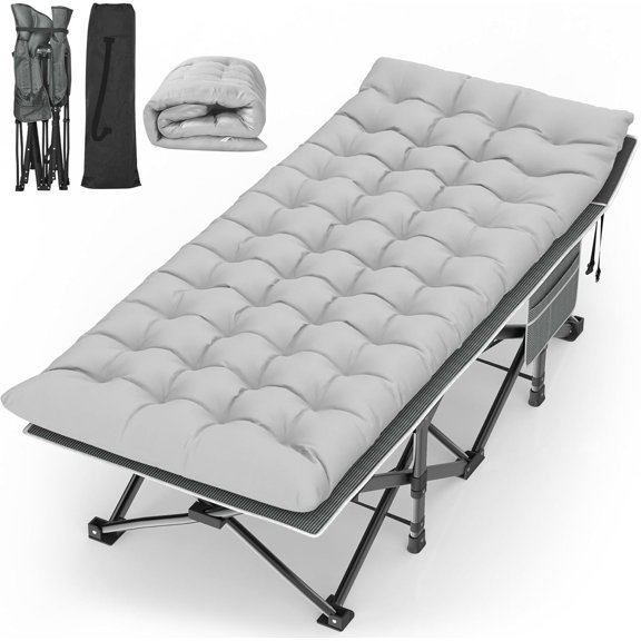 Camping Cot, Folding Camp Bed for Adults with Soft Thicker Cushion