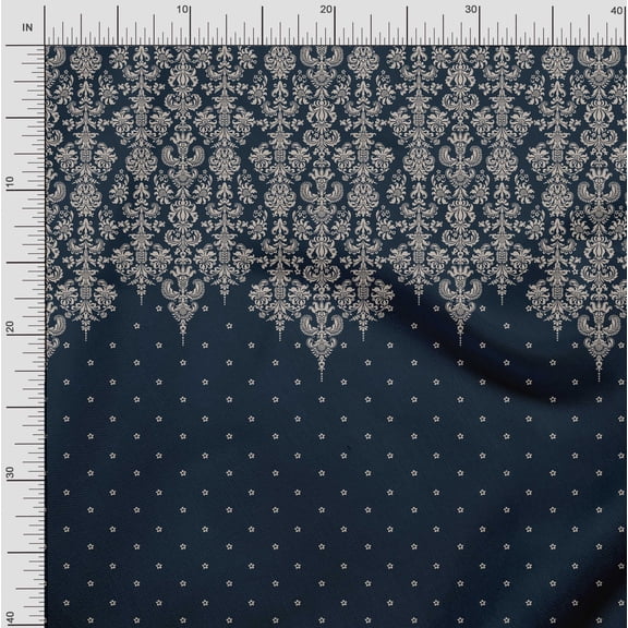 Soimoi Silk Fabric Floral Block Panel Printed Fabric 1 Yard 42 Inch Wide