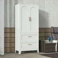 thumbnail image 2 of Kadyn 2 Door Armoire Wardrobe Closet with 2 Drawers, 70" Large Wardrobe Armoire with Gold Handle, Modern Wooden Armoire Storage with Hanging Rod for Bedroom, White, 2 of 13