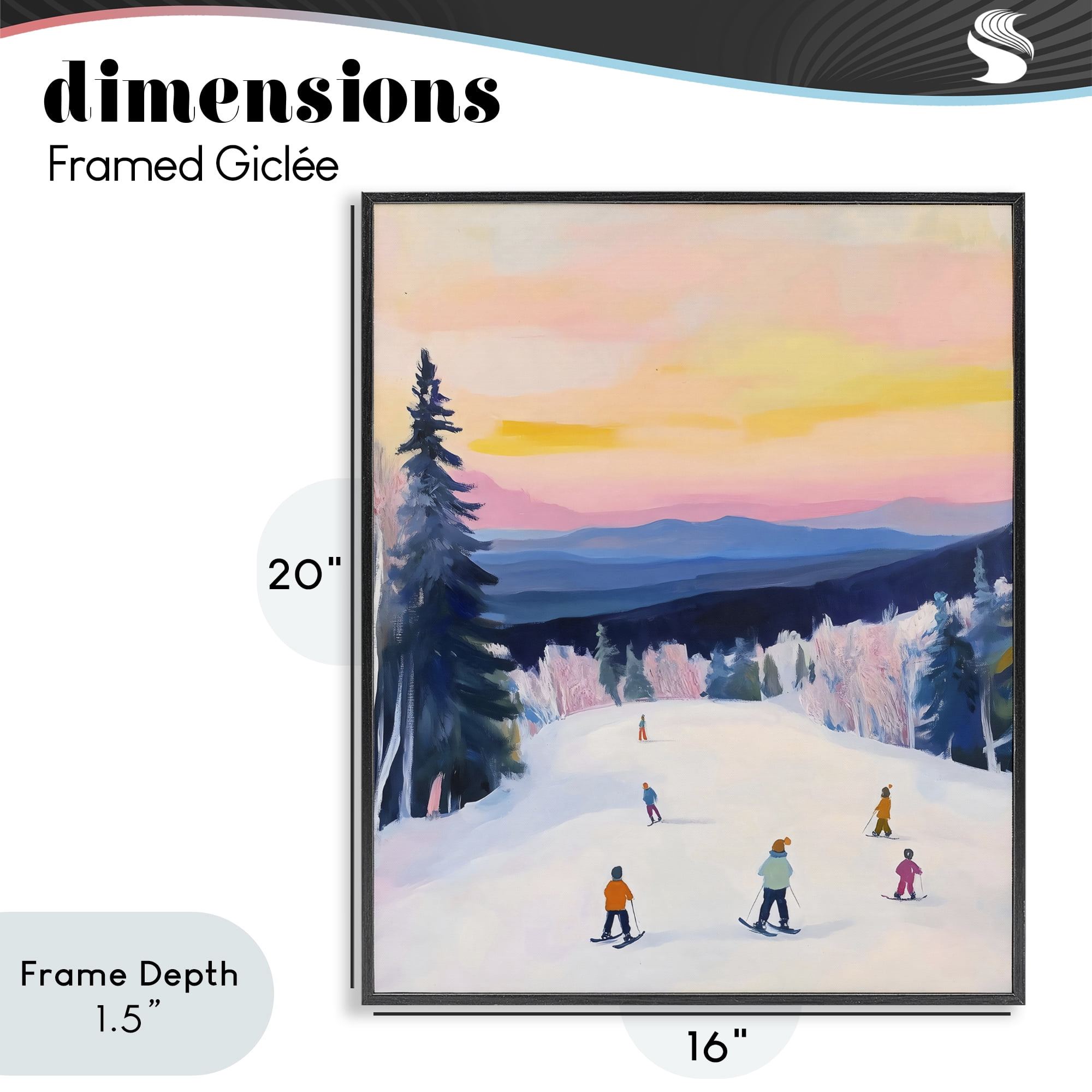 Stupell Industries Snowy Mountain Skiers at Sunset Black Framed Giclee Art, design by The Prints Vibe