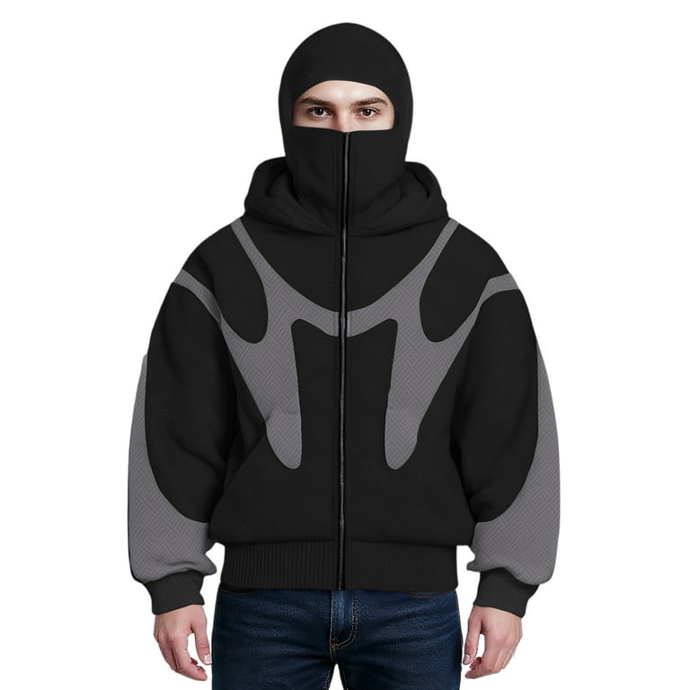 Homeyce Balaclava Hoodie for Men Zip Up with Mask Hoodie with