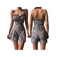 thumbnail image 4 of Women's Summer Suspender Jumpsuit Floral Print Ruffled Edge Tie V-neck Sleeveless Short Romper, 4 of 5