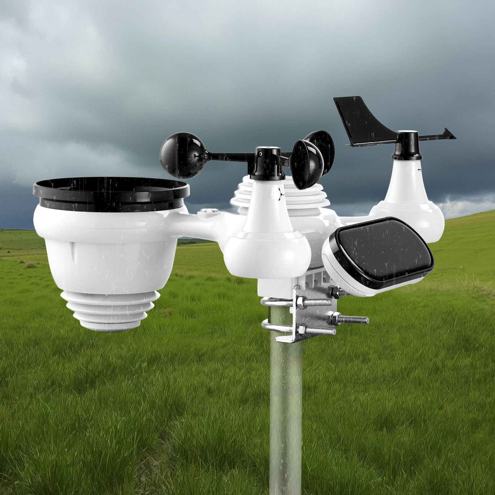 WiFi Weather Station 7-in-1 7.5 Inch Display Solar Powered Outdoor Sensor for Home Garden Farm