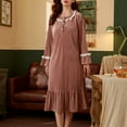 thumbnail image 2 of FAIWAD Women's Velvet Vintage Nightdress Long Sleeve Button Ruffle Hem Nightgowns Soft Pajamas Dress, 2 of 6