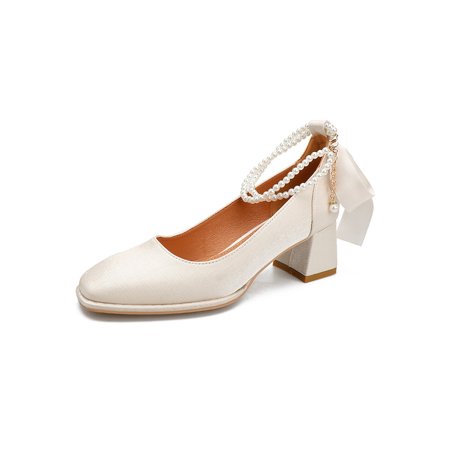 

Eloshman Women Mary Jane Mid Heel Heeled Sandals Square Toe Wedding Shoes Work Comfort Ankle Strap Pumps Non-slip Heels Shoe Beige 6