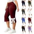 thumbnail image 2 of PEIBang Women's Elastic Waist Capri Flare Pants,Soft Stretch Knit Cropped Trousers with Bow Split Hem Detail White XL, 2 of 9