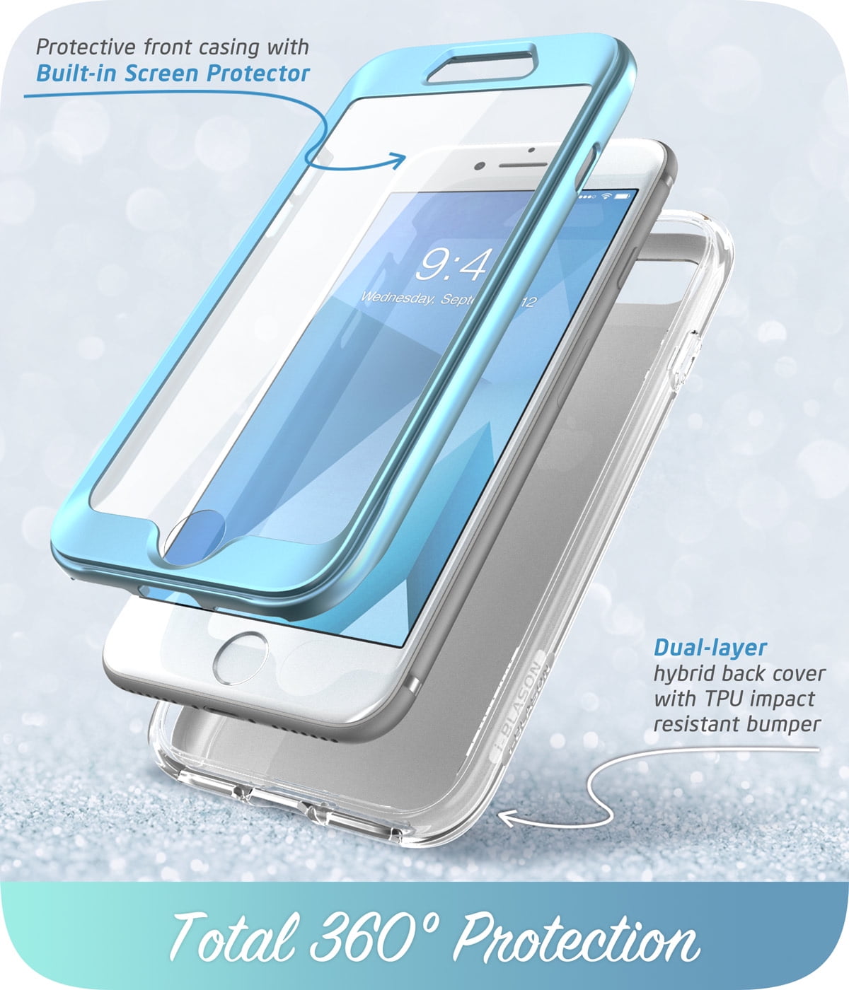 i-Blason Cosmo Series Designed (Built-in Screen Protector) Stylish Protective Bumper Case for iPhone SE (2020)/ iPhone 8/ iPhone 7 (Blue)
