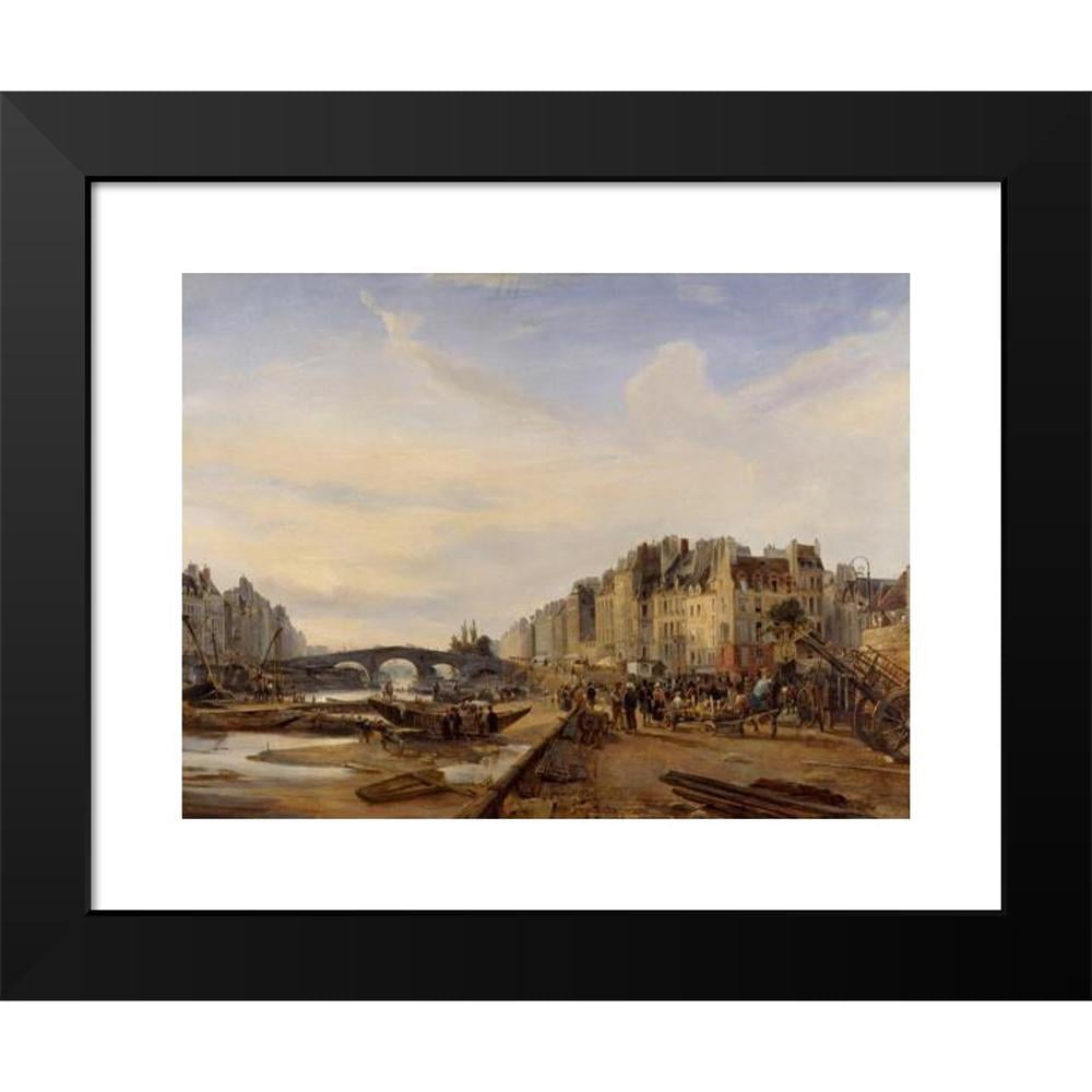 Charles-Louis Mozin 14x12 Black Modern Framed Museum Art Print Titled - Le Pont-Marie and Port Saint-Paul (1827)
