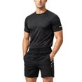 thumbnail image 3 of Maqroz Mens Two Piece Workout Sets Short Sleeve Crewneck T-Shirts Drawstring Shorts Casual Athletic Activewear Solid Gym Suits Summer Outfits, 3 of 6