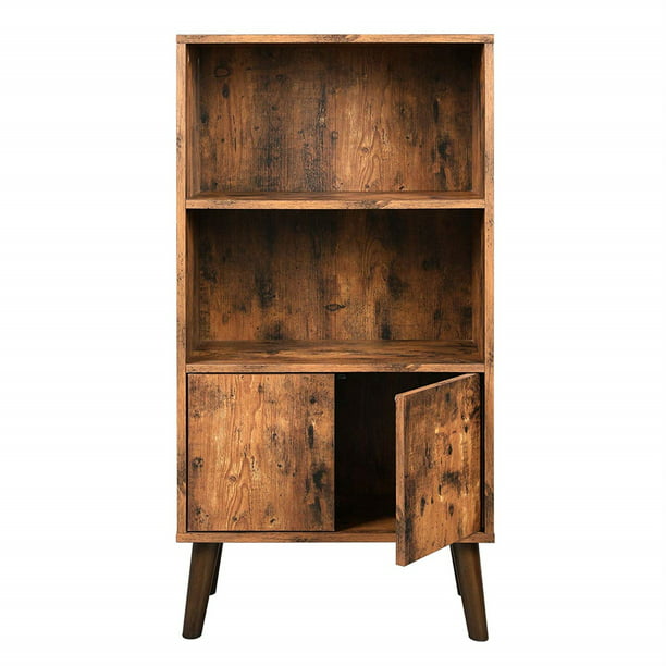 Wooden Bookshelf With Storage Cabinet, 2 Tier Wood Bookcase